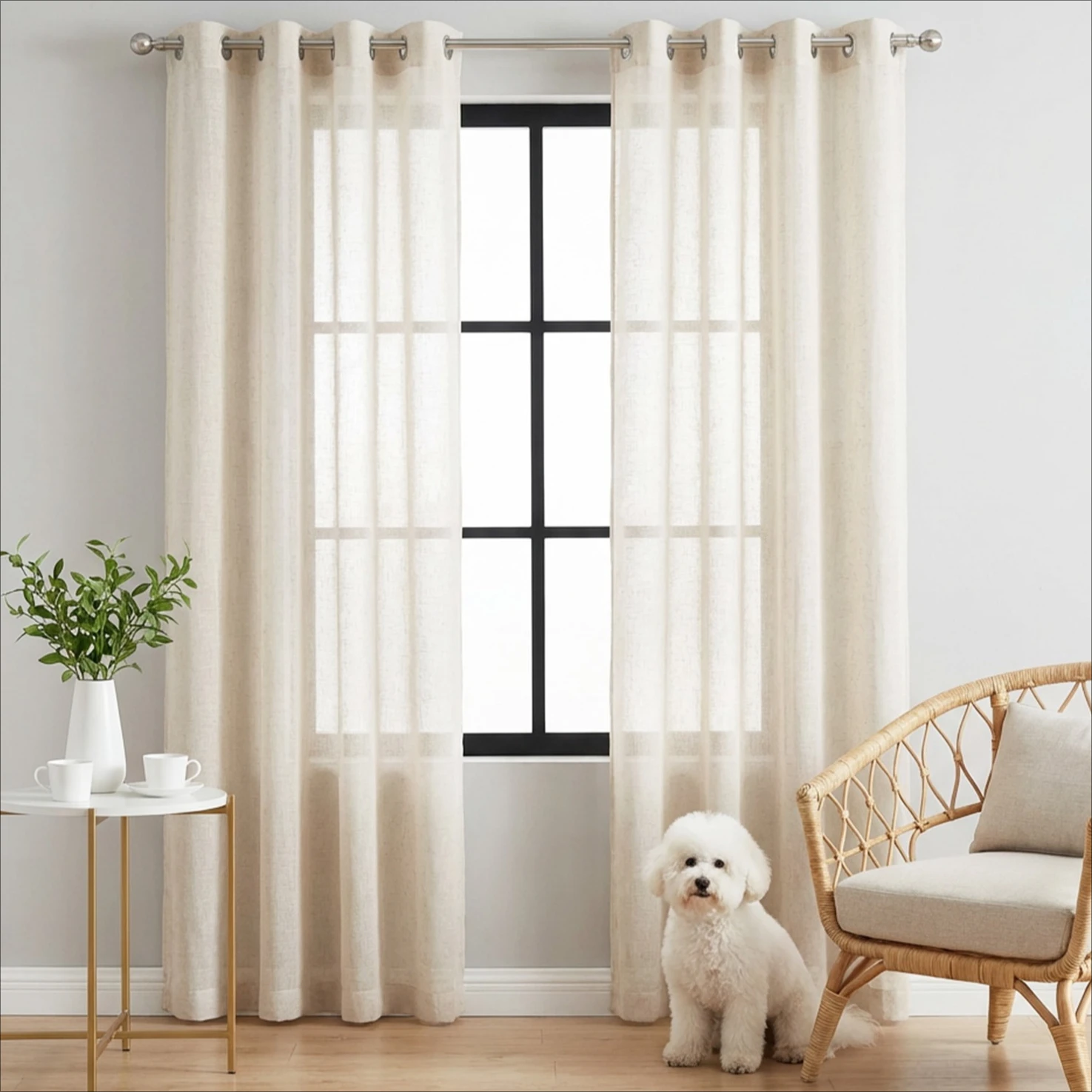 Linen Sheer Curtains 160-274CM Length Natural Beige Sheer Curtains for Living Room Bedroom Light Filtering Window Curtain Panels