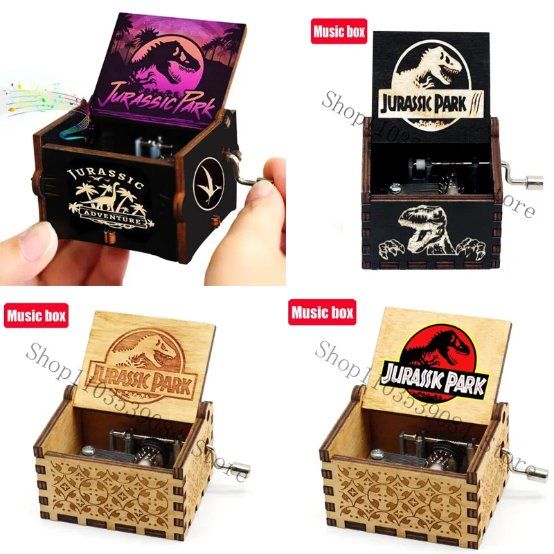 ** حار العتيقة منحوتة خشبية كرنك اليد الحديقة الجوراسية صندوق تشغيل الموسيقى عمل لعبة الشكل أنيمي نموذج عيد الميلاد هدية عيد ميلاد
