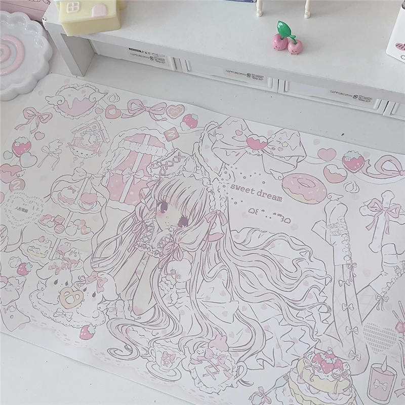 Alfombrilla de ratón grande de dibujos animados Kawaii para decoración de habitación de niña, alfombrilla de mesa impermeable para el hogar, alfombrilla para ratón, papelería de oficina, mantel individual rosa