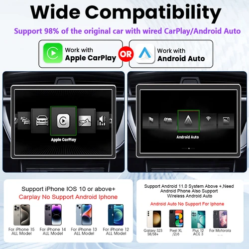 Imagen 2 del producto Adaptador inalámbrico Lenovo Carplay Android para coche, conexión automática por Bluetooth y Wifi, Plug and Play, para Toyota, Honda, Ford, Mercedes, Hyundai