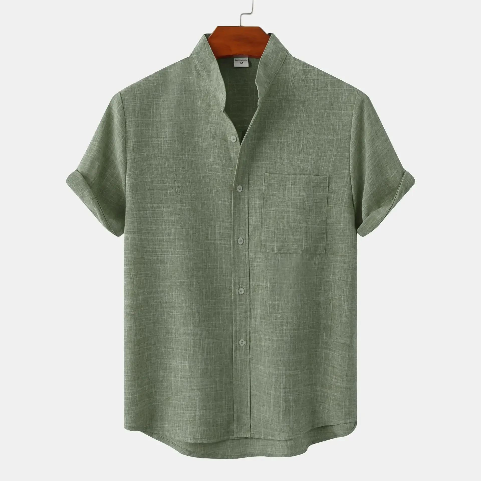 Summer New Mens Top Short-sleeved Solid Color Cotton and Linen Mens Shirts