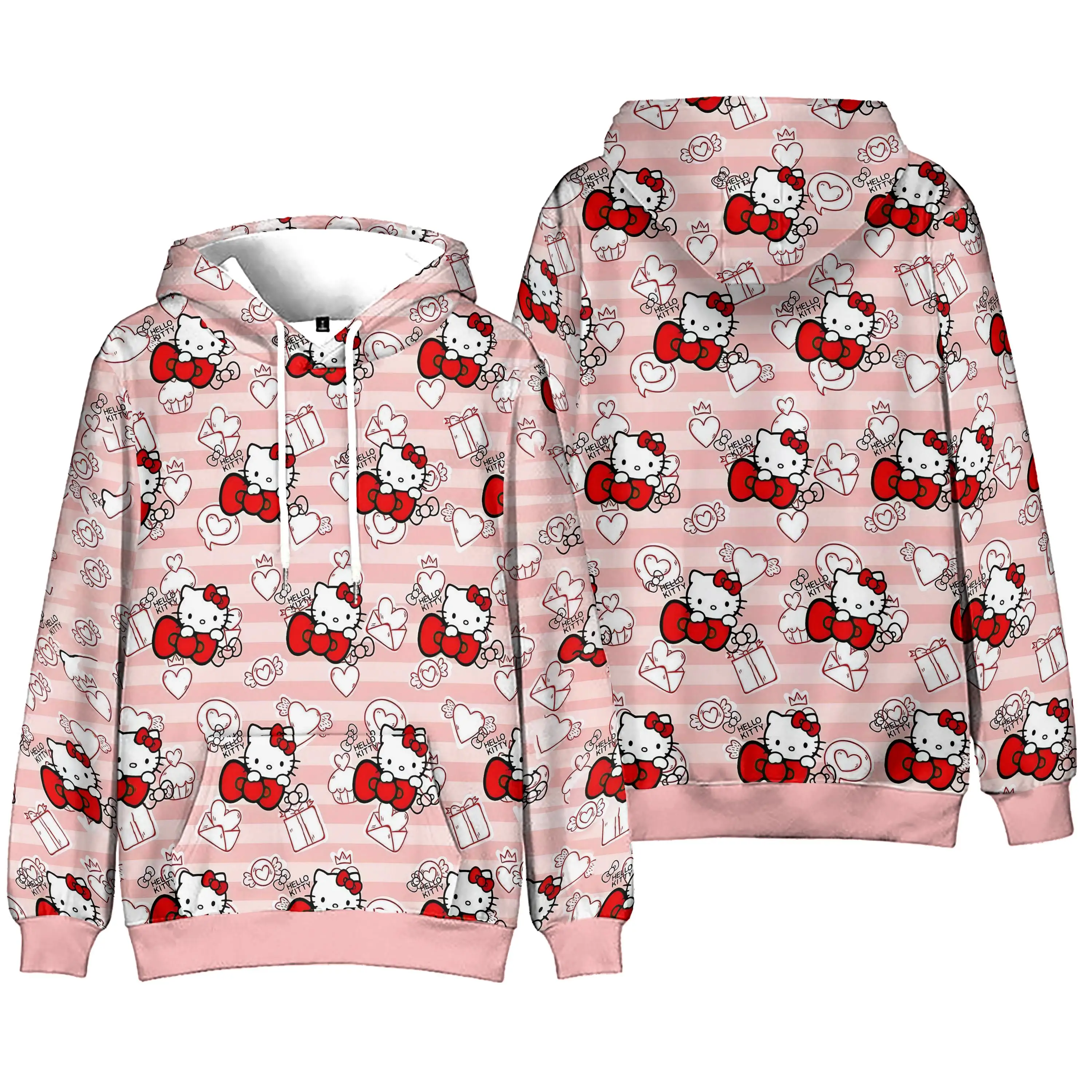 MINISO Girls Hoodies Hello Kitty 3d Christmas Printed Women\'s Hoodies Long Sleeve Hooded Sweatshirt Lovely Pullover Tops Clothes