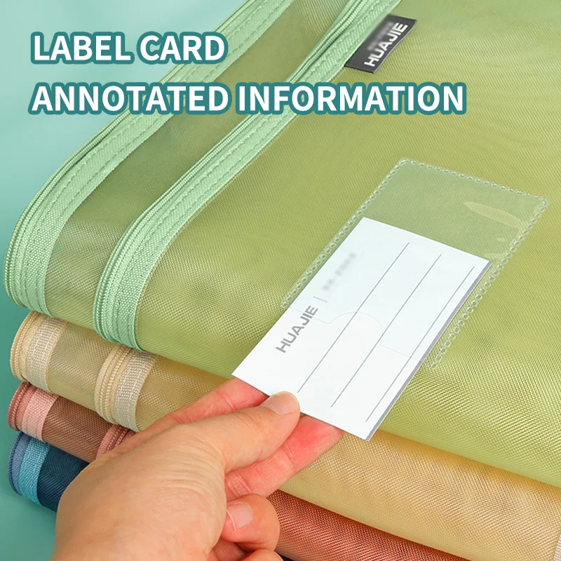 HUAJIE 투명 과목 파일 가방, 학생용 이중 레이어 두꺼운 메쉬 지퍼가 달린 토트백, A4 시험 및 숙제 보관함, 학교용