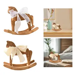 Rocking Horse Statue Unique Collectible Centerpiece with Ribbon Holiday Season Souvenir Memento Art Crafts Wooden Horse Figurine