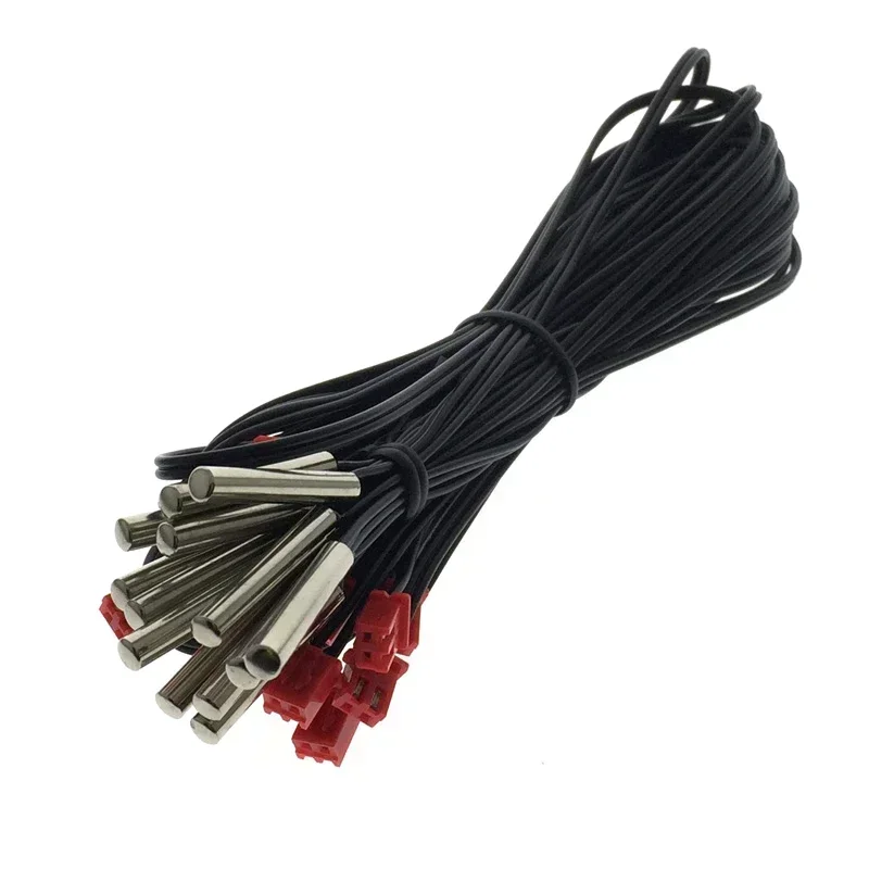 20pcs Temperature Sensor 10K B Value3950 4x25mm Cylindrical Waterproof Thermal Probe 50CM XH2.54-2P Red Plug NTC Thermistor
