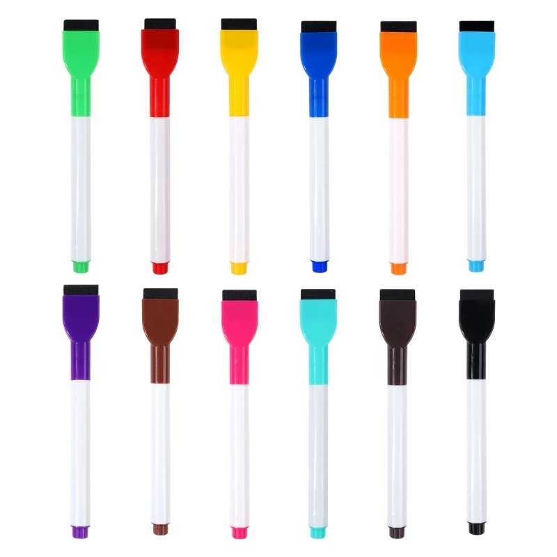 6/10/12 Colors Whiteboard Marker Pens Water-Based Whiteboard Pens Foil Pen Quick-Drying Dry Wipe Pen with Eraser D5QC