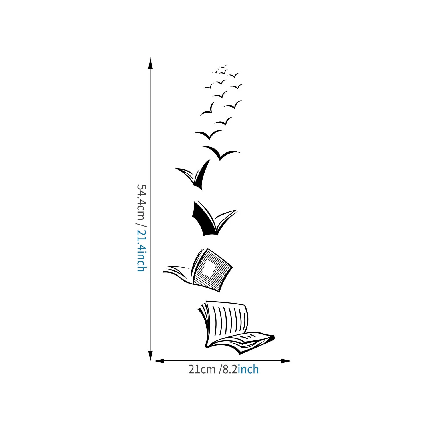 `Flying Books Turn Into Birds Wall Sticker Reading Theme Silhouette Black Vinyl Decal For Kids Study Room Bedroom Classroom Home