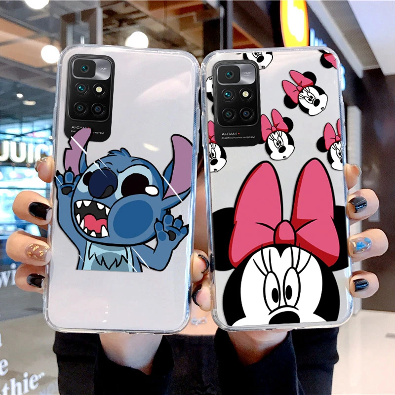 For Redmi 10 2022 Back Cover Luxury Transparent Phone Case Lilo Stitch Lover Minnie Donald Duck Fundas Shell Bags transparent