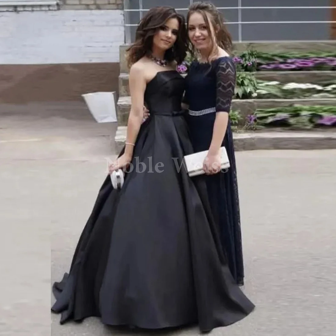 فستان سهرة من الساتان بدون حمالات على شكل حرف A للحفلات الراقصة بطول الأرض مخصص