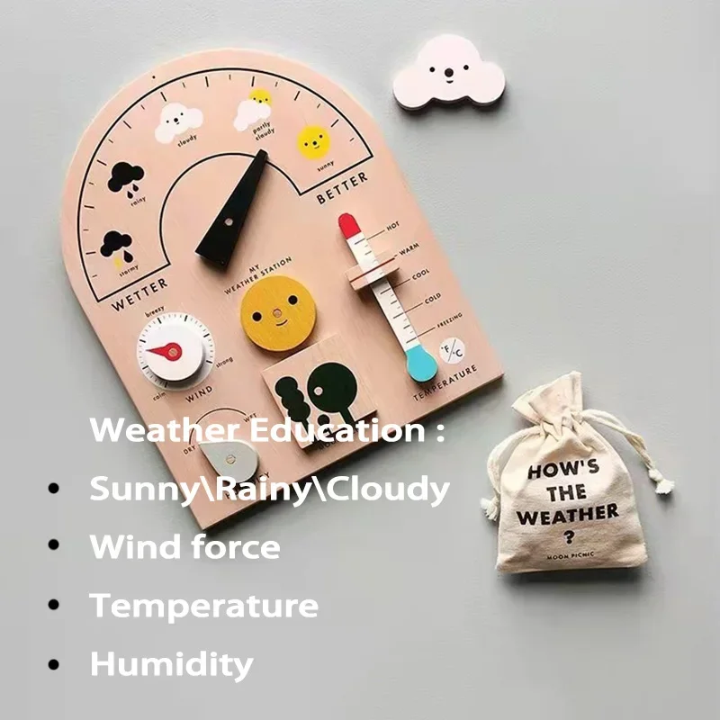 Kids Wood Magnetic Calendar Weather Station Board Weather Enlightening Early Education Calendar Wooden Educational Toy