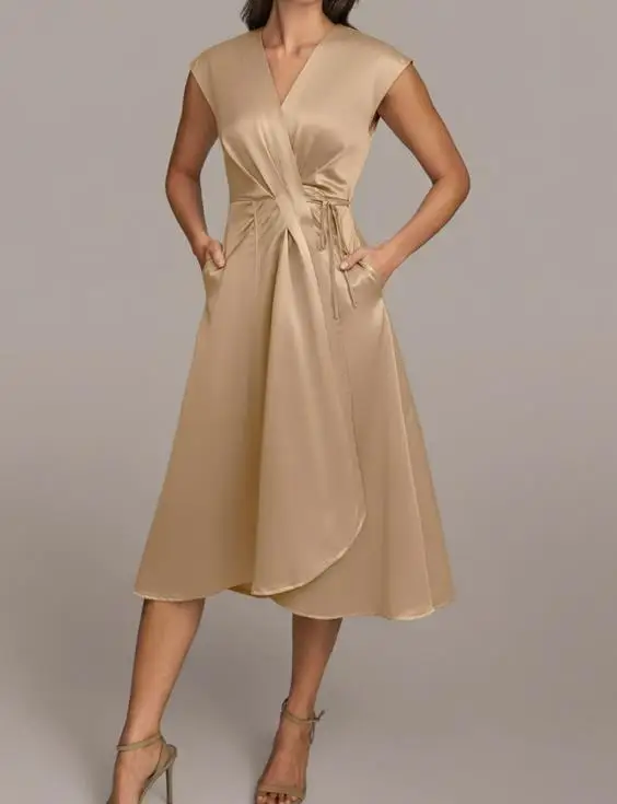 

2025 Summer New Banquet Wedding Elegant Socialite Style Sleeveless Solid Color Satin Dress