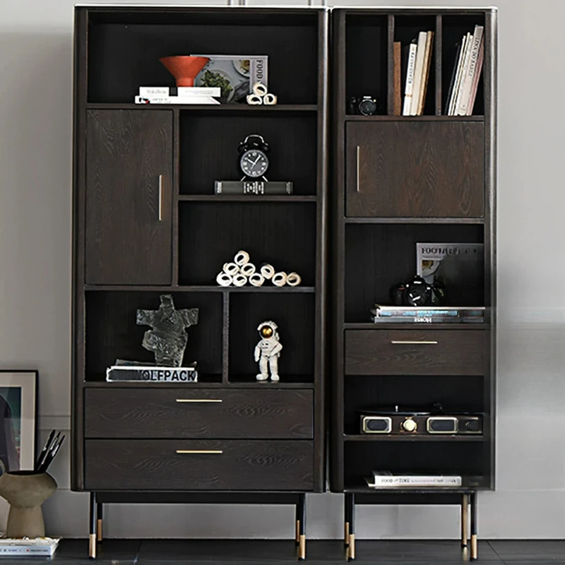 LTT retro solid wood bookcase living room against the wall combination display bookshelf household storage cabinet