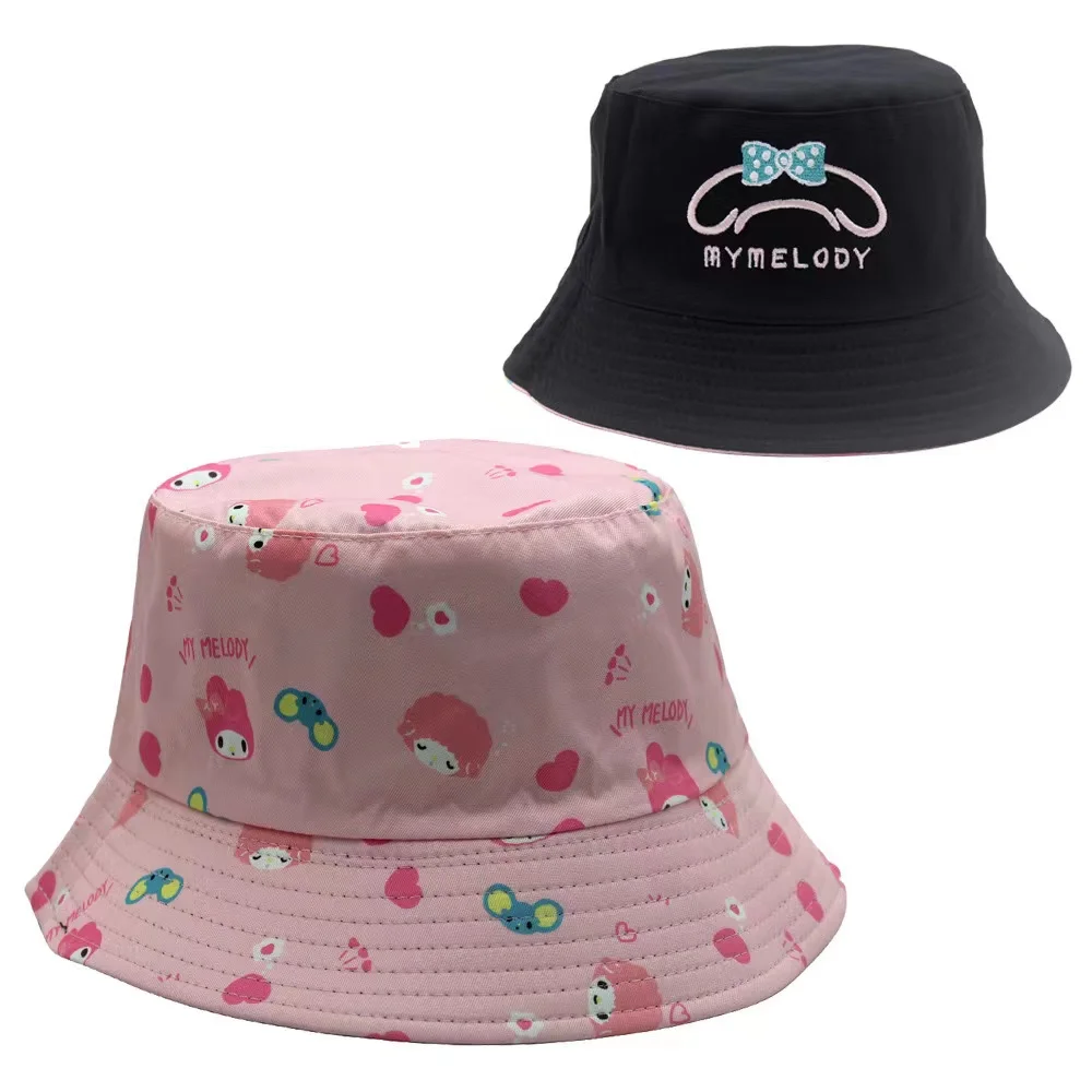 Sanrio Kitty Kuromi Printed Fisherman Hat Cartoon Anime Embroidery Double-sided Wearing Visor Bucket hat For Adult And Child