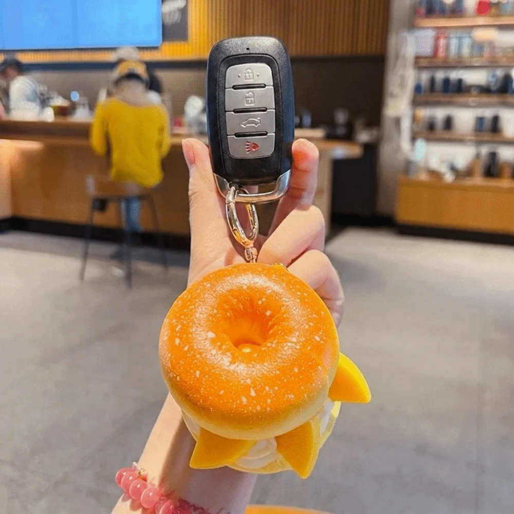 Fun Simulated Cream Bread Keychain Lightweight Dessert Pendant Simulation Fruit Keychain Soft Sandwich Puff Pendant Bag Pendant