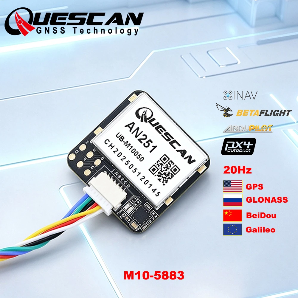QUESCAN 20Hz UBX M10 GPS GNSS Module with Compass for Drone FPV Ardupilot Betaflight PX4 INAV GPS GLONASS Galileo BeiDou Module