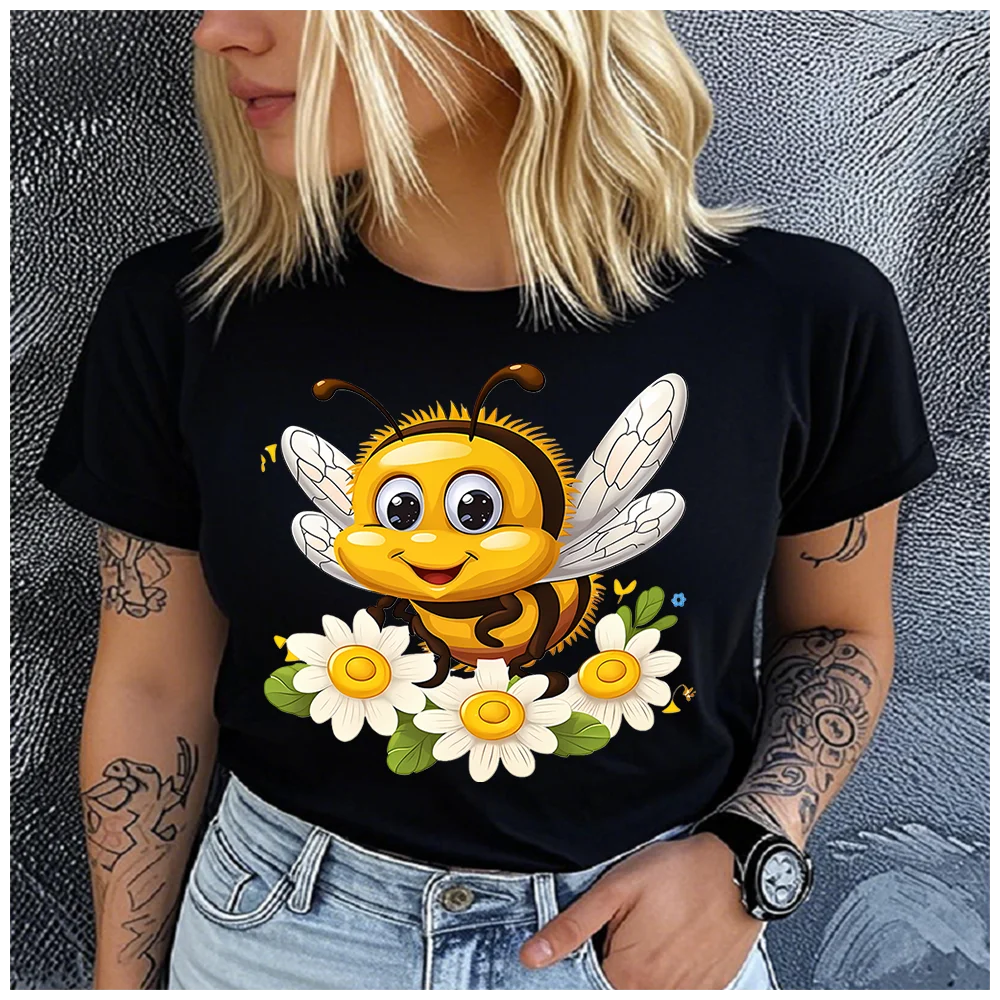 Camiseta de verano unisex de algodón con un lindo diseño de abeja, estilo astral, cuello redondo holgado, manga corta, estampado para amantes de la astrología