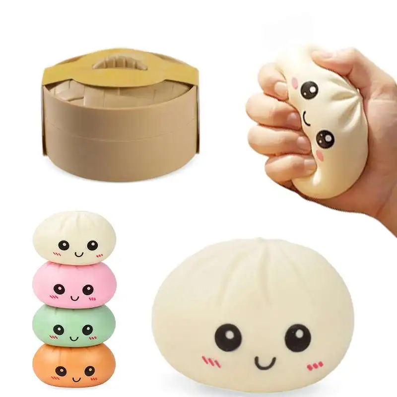Simulation Steamer Box Dumpling Squishy Rebound Soft Squeeze Stress Ball Anti-Stress Toy 4 Colors Sensory For Creative Gift