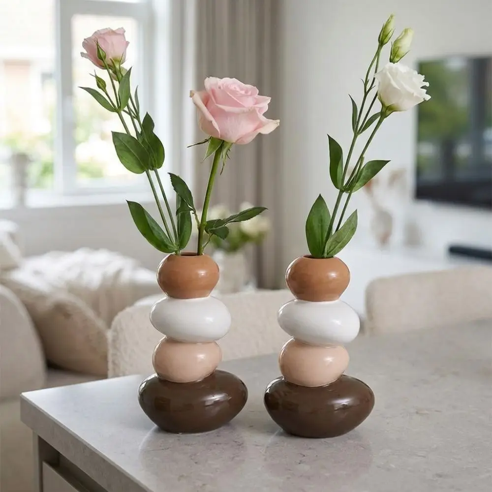Resin Stacking Stone Flower Vase Smooth 4 Layer Shape Stacked Pebble Plant Bottle Good Luck Anti-tip Pebble Tabletop Ornament