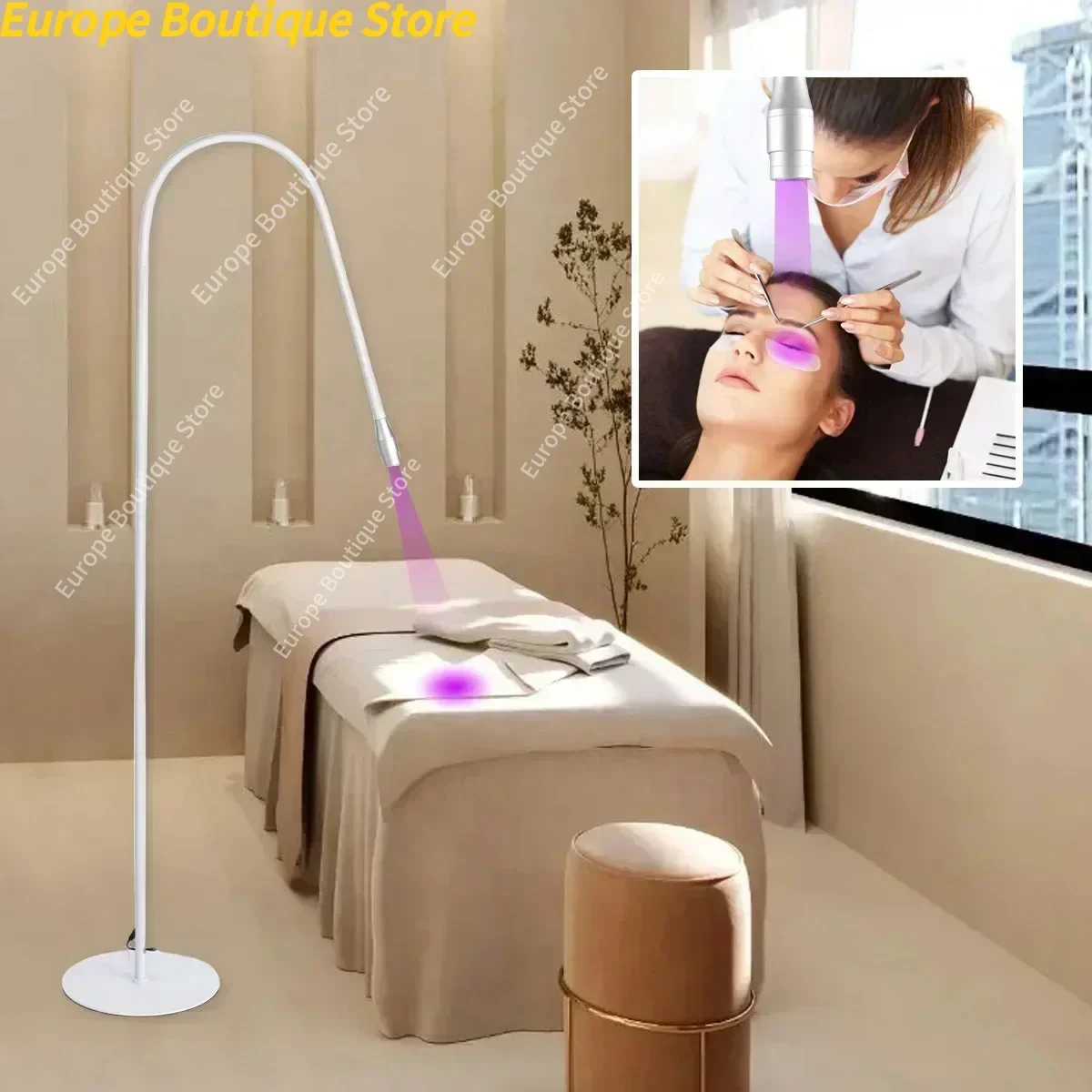 UV-Härtungslampe für Wimpernverlängerung 10W 180 LEDs Bodenstehender Wimpernkleber-Trockner mit Fußschalter & Brillenset