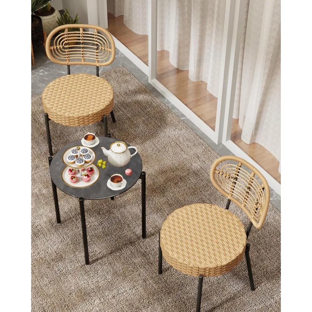 SPORTY&FIT Set da bistrot da patio da 3 pezzi, sedie da portico in vimini da esterno con tavolino da caffè, set da bistrot per conversazione in vimini per balcone