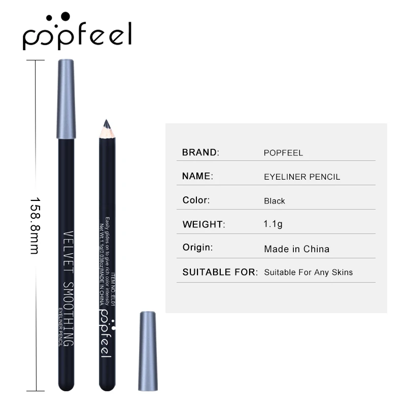 قلم تحديد عيون أسود من POPFEEL - كثافة ألوان عالية، مقاوم للماء، لمسة نهائية غير لامعة، مقاوم للتلطخ للمبتدئين والمحترفين.