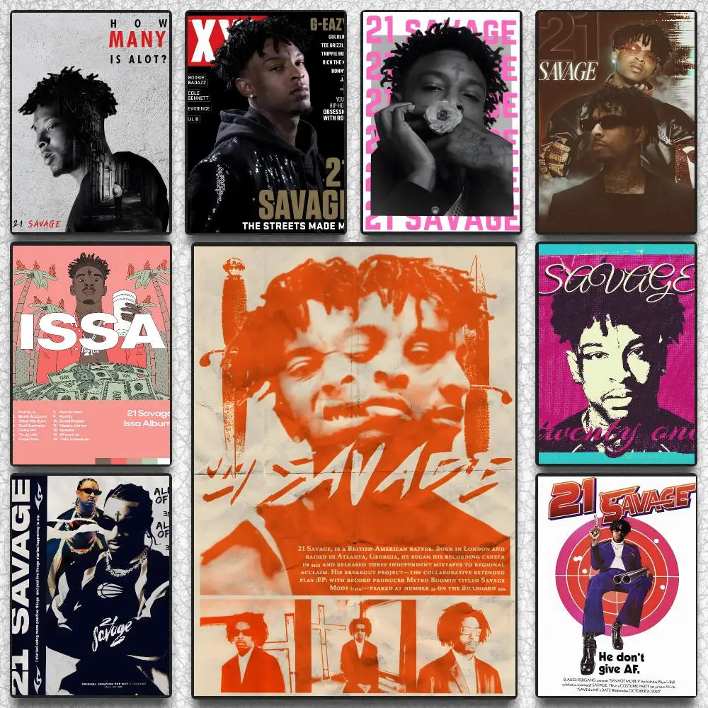 21 Savage Rapper Hip Hop Poster Self-adhesive Advanced Aesthetic Printing Paper Wall Art for Living Room Home Decor