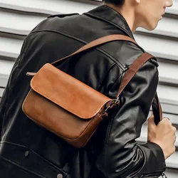 Luxury Brand Vintage Shoulder Bag For Men PU Leather Flaps Simple Men Crossbody Bag Business Male Solid Messenger Bag Travel Bag