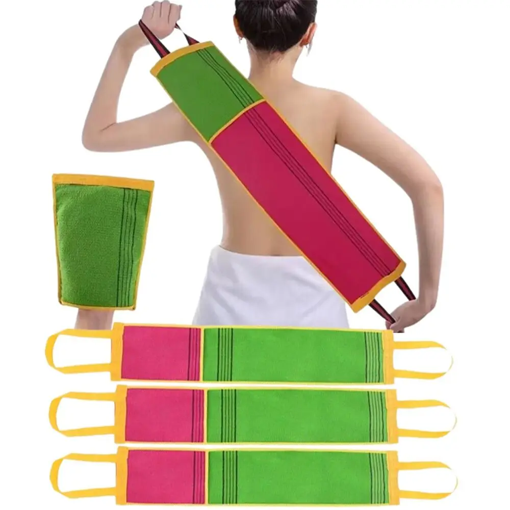 シャワークリーニング用角質除去スクラバー,汚れ除去,バックストラップ,タオル,マッサージピーリング,再利用可能な手袋,3個