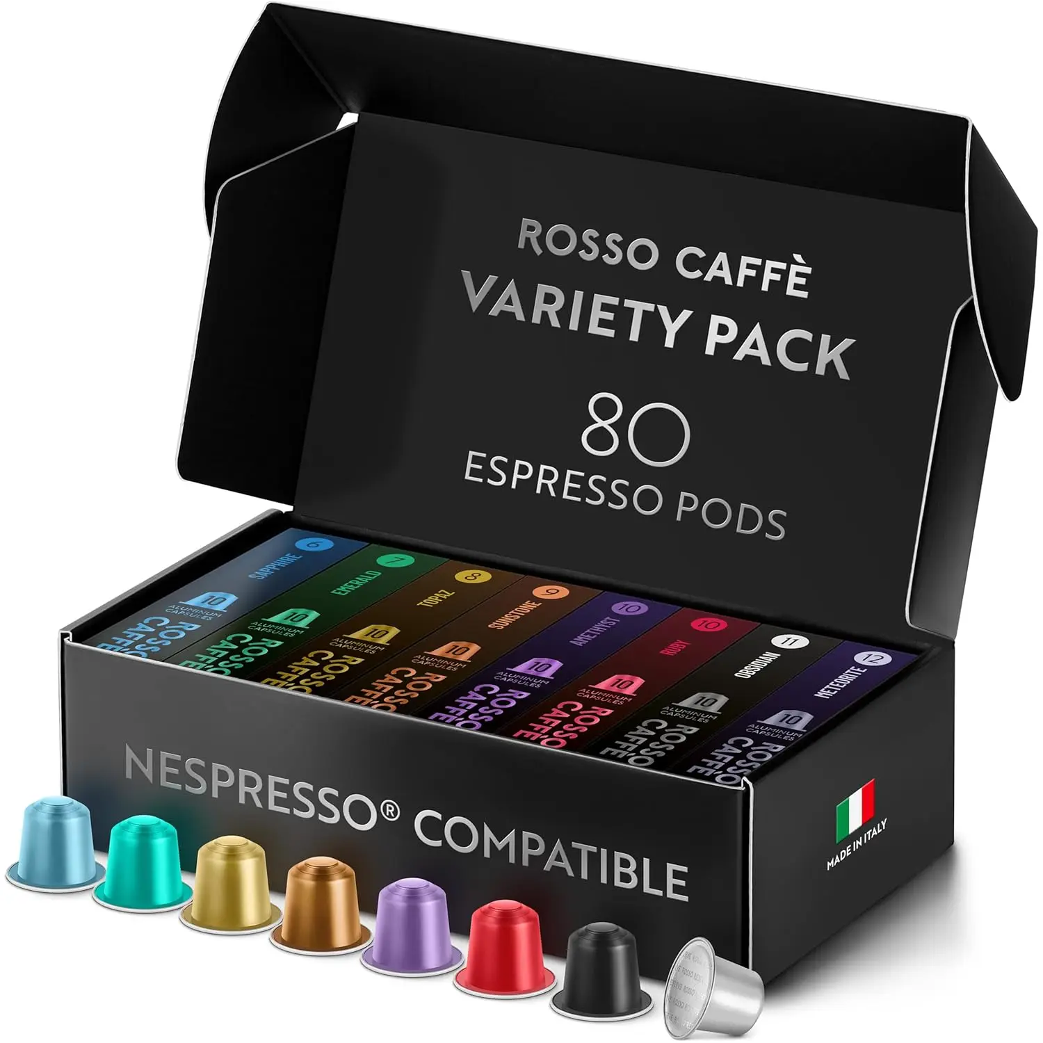 

Espresso Coffee Pods for Nespresso Original Machines - 80 Capsules, 8 Flavors, Medium to Dark Roast