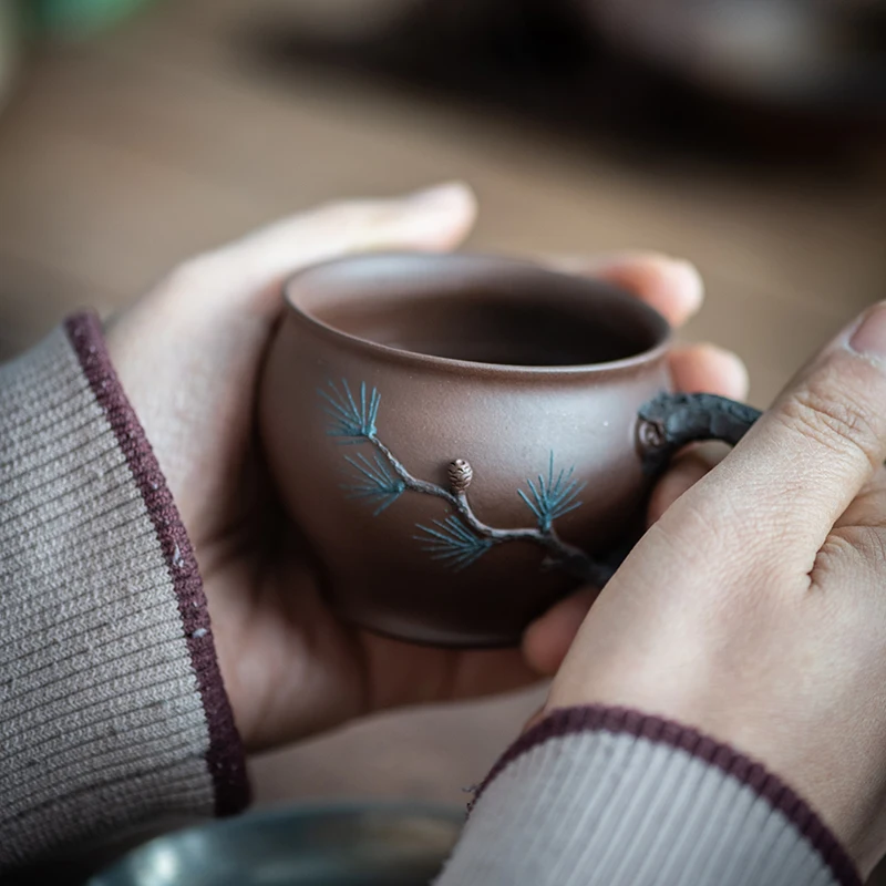 

High-end Yixing purple sand teacup, first factory purple mud, Chinese style, evergreen cup, handmade, master cup 120CC