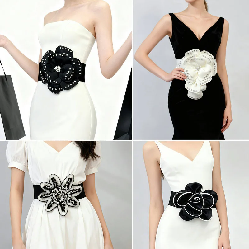 2026 Wholesale Elastic Flower Waistbands Women Bling Rhinestone Flower Dress Shirt Strechy Waist Belts Cinturones Para Mujer