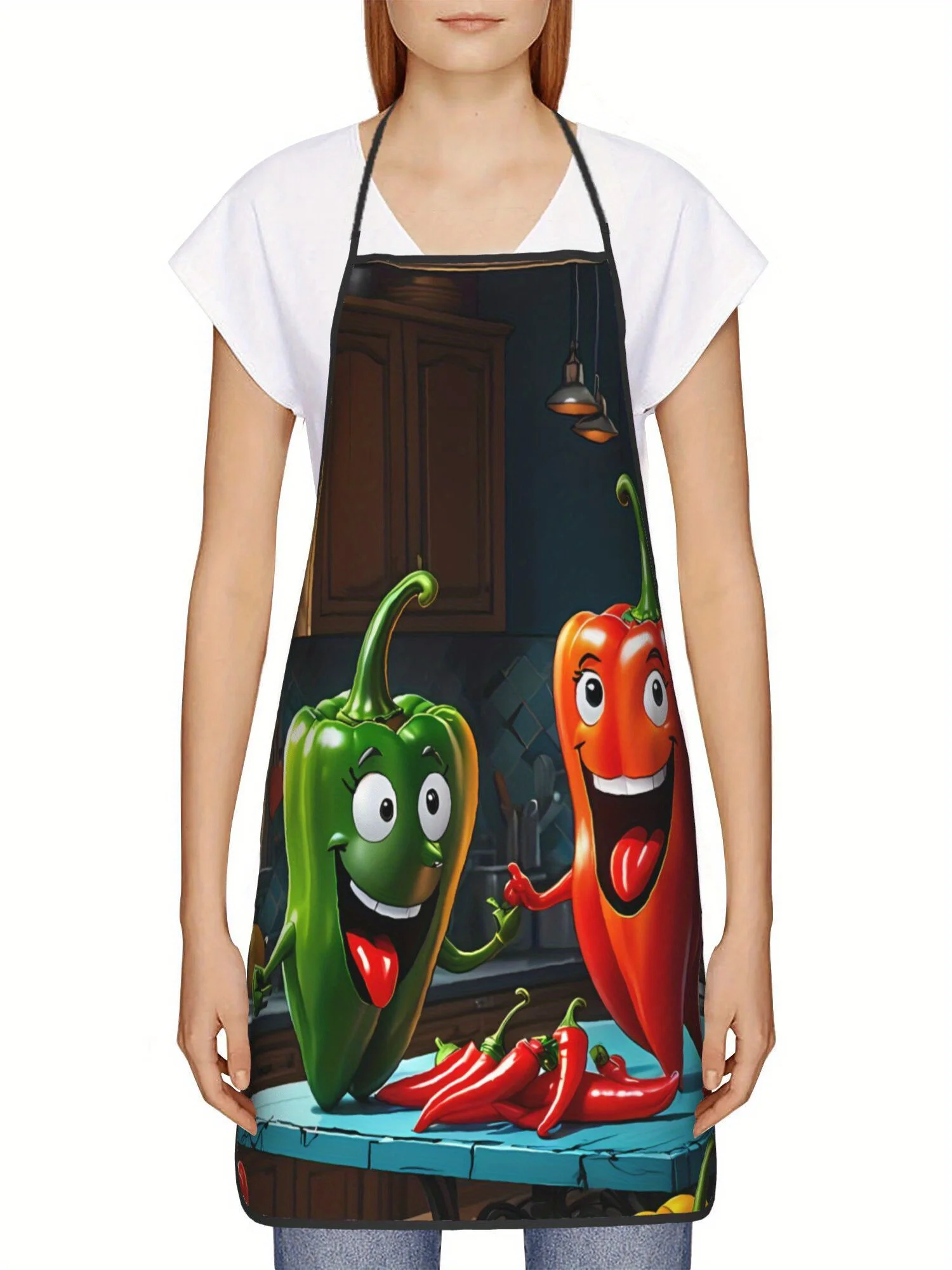 Vegetable Design Kitchen Apron-Vibrant Cartoon Pepper Characters Ideal for Culinary Enthusiasts Cooking Accessory
