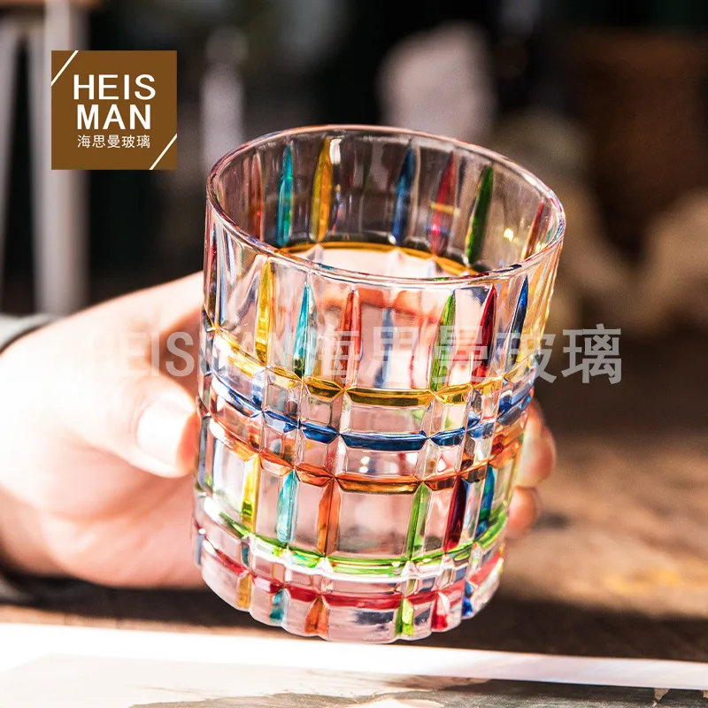 Withered European style contrasting whiskey glass, hand-painted colored glass, creative painted water glass, bar liquor Cup of f