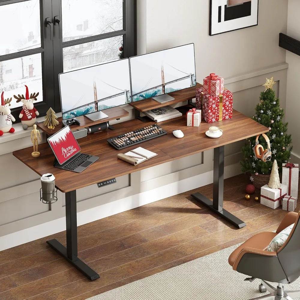 

Standing Desk with 2 Adjustable Monitor Shelves, 71 x 24 Inches Electric Stand Up Desk with Memory Controller and Adjust