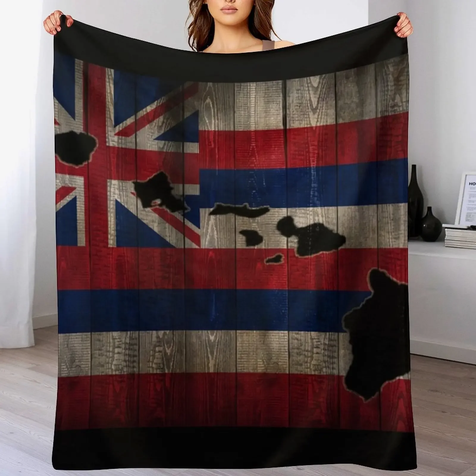 Hawai'i Flag with Hawaiian Islands by Hawaii Nei All Day Throw Blanket Warm Comfortable Blanket Gift for Parents Friends