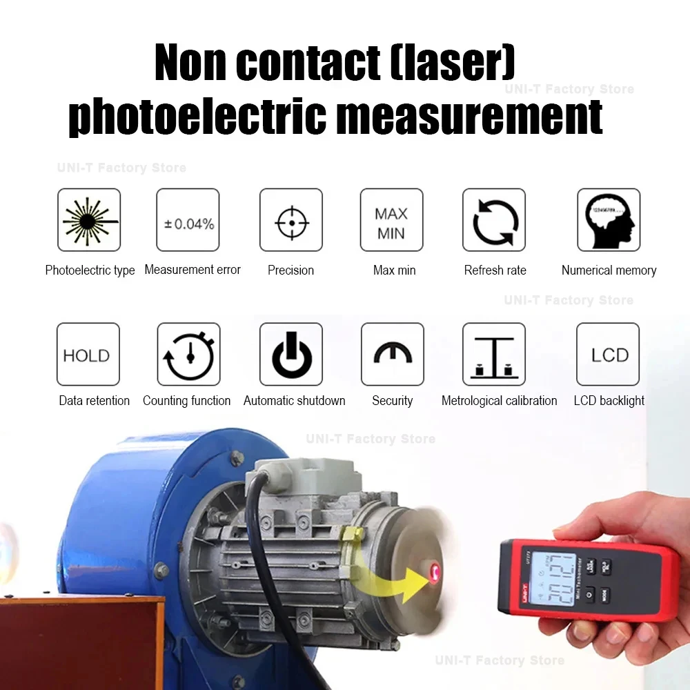 Tachometer Laser Digital Mini, UNI-T UT373, Laser Digital Mini, Tachometer Universal tanpa kontak, pengukur kecepatan rotasi 99999 RPM, Tachometer lampu latar LCD