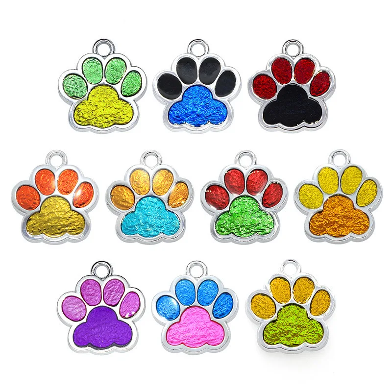 5pcs Wholesale Blank Alloy Paw Dog Cat Plate Tags For Engraved Puppy Pet ID Name Collar Tag Colorful Pendant Accessories