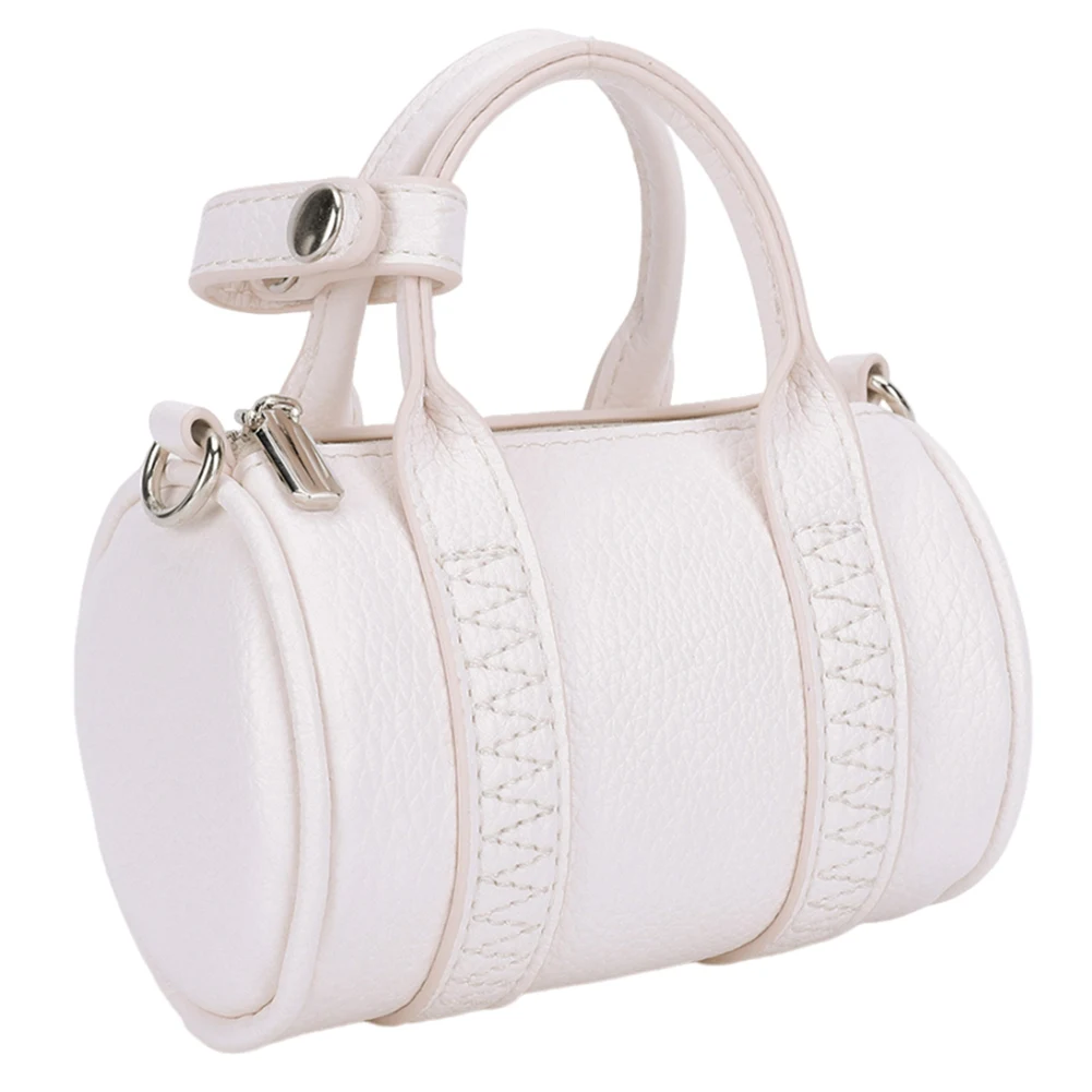 

Mini Tote Bag for Women Cylindrical Handbag PU Leather with Zipper Boston Bag Clutch Purse for Shopping Travel