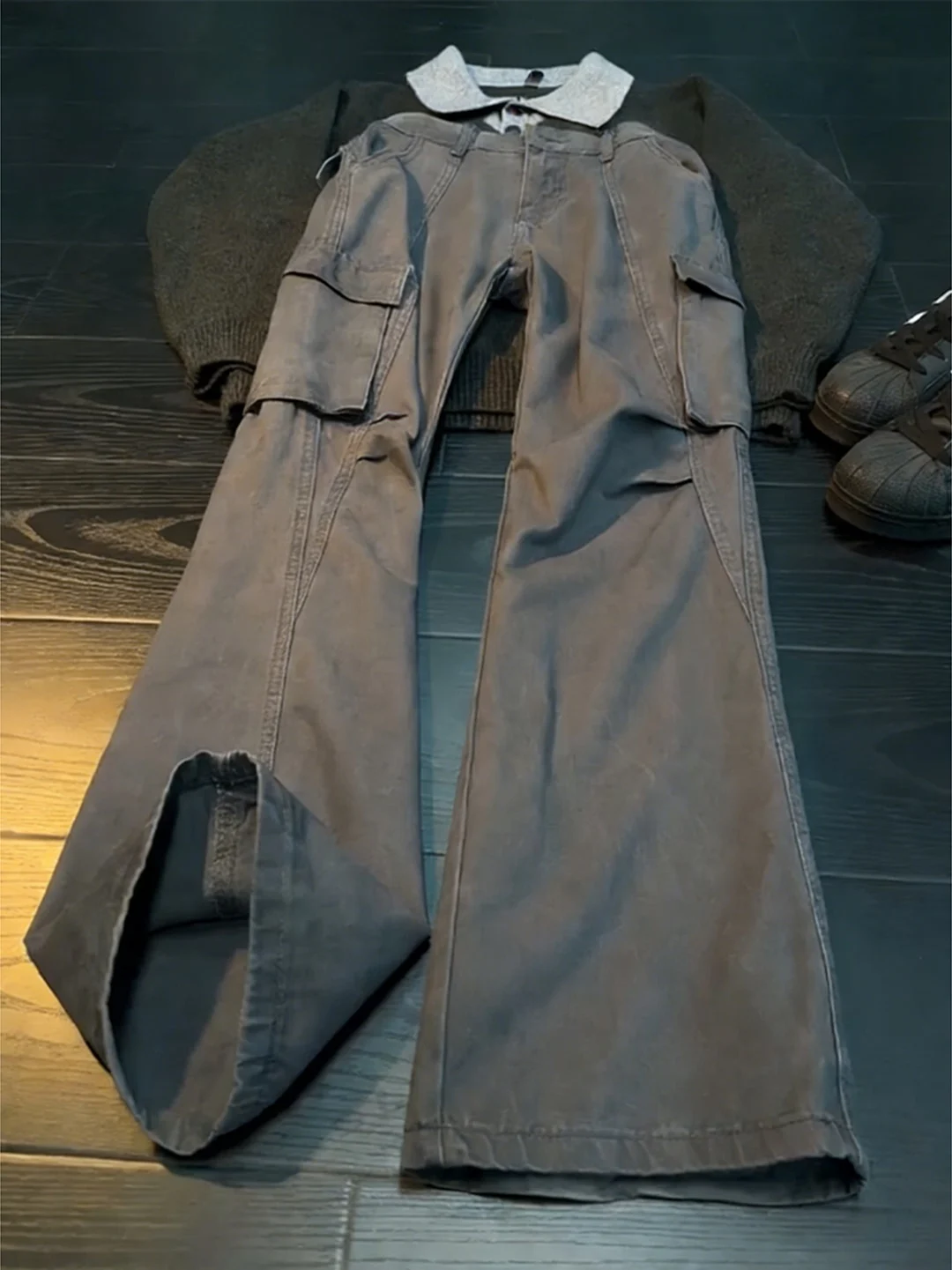 

Cleanfit ey Workwear Jeans Men's Autumn Winter American High Street Wide Leg Pants High Sensation Straight Micro Flared Pants