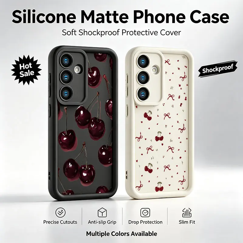 Coquette Cherry Bow Phone Case For Samsung Galaxy A17 A16 A15 A14 A07 A06 A57 A56 A55 A54 A53 A52 A36 A35 A34 A33 A26 A25