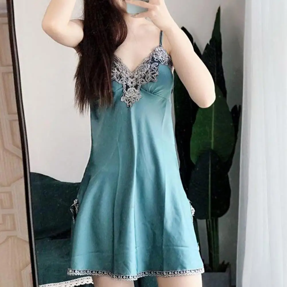 

Halter Top Shorts Pajama Set Elegant Silky Satin Lace Patchwork Women's Pajamas Set with Loose Lace-up Waist Top Shorts Pants 5