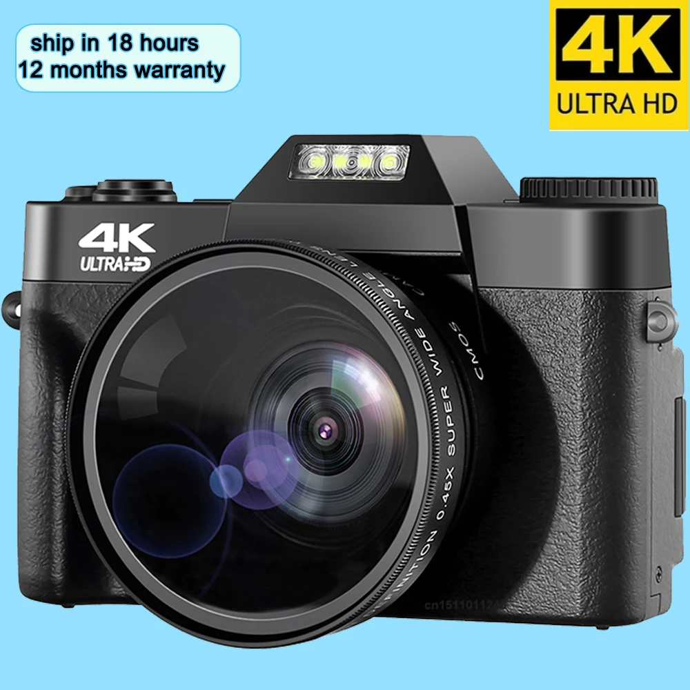 4K HD Professional Digital Camera WIFI Webcam Wide Angle 16X Digital Zoom 48MP Camcorder Photography 3 Inch Flip Screen Recorder