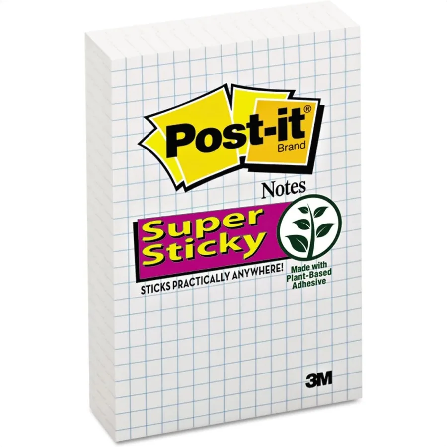 er Sticky Notes 4x6 in 3 Pads 2X The Sticking Power White with Blue Grid Lines Recyclable 660SSGRID