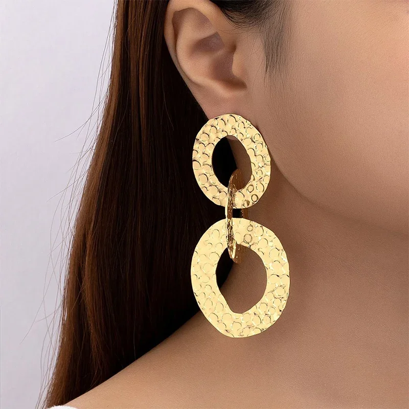 Hammered Metal Post Earrings For Women Large Statement Punk New Style Timeless Party Accessories Fashion Jewelry Gifts 2023608