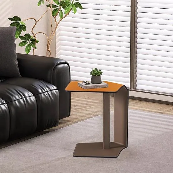 Orange saddle leather edge few modern light luxury high-end sofa side table designer special-shaped
