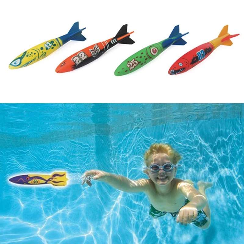 4 unids/set torpedo de buceo piscina subacuática juguete herramienta de entrenamiento deportivo al aire libre para bebés niños juguete de juego de agua