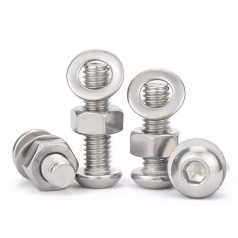 M2 M2.5 M3 M4 M5 M6 M8 M10 3 in 1 Three-Piece Combination 304 Stainless Steel Round Head Hexagonal Screw Nut Washer Set