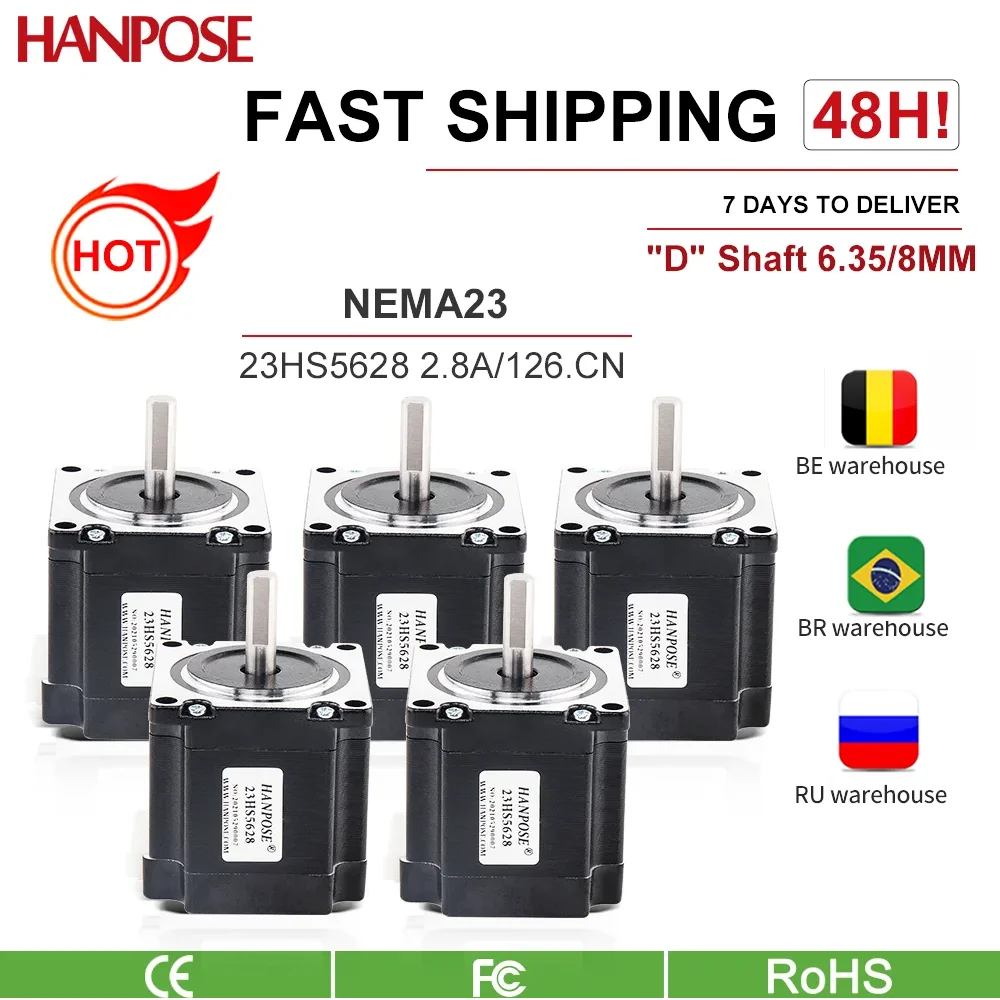 5PCS Nema 23  Stepper Motor 23HS5628 4-lead  2.8A 126N.cm  8mm 6.35mm 57 Series motor For cnc 3D Printer Monitor Equipment