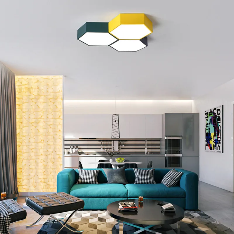 

2025 Nordic Child Ceiling Lamp Designer Multicolor DIY Combination Hexagon Light Restaurant Green Ceiling Light Hotel Room Color