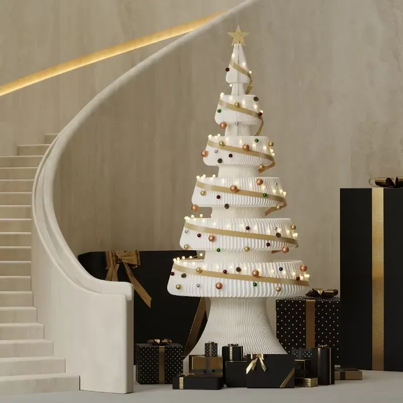 High Quality Eco-Friendly Foldable Kraft Paper Cedar Christmas Tree Twin Set Standing Portable Mini Plug-In LED Warm White